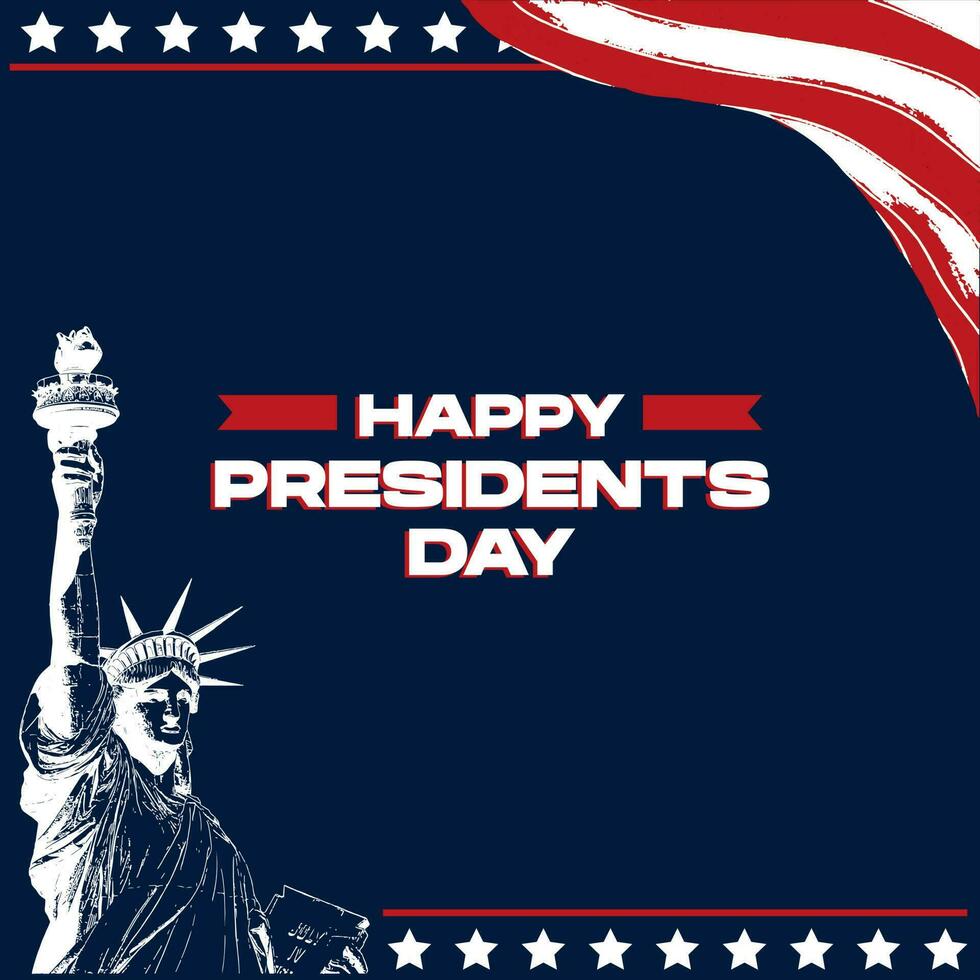 affiche de la fête du président avec statue de la liberté, drapeau et fond bleu étoile. illustration vectorielle vecteur