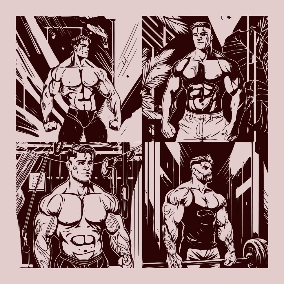 muscle de l'homme, logo de bodybuilder, symbole, fond de gym. vecteur