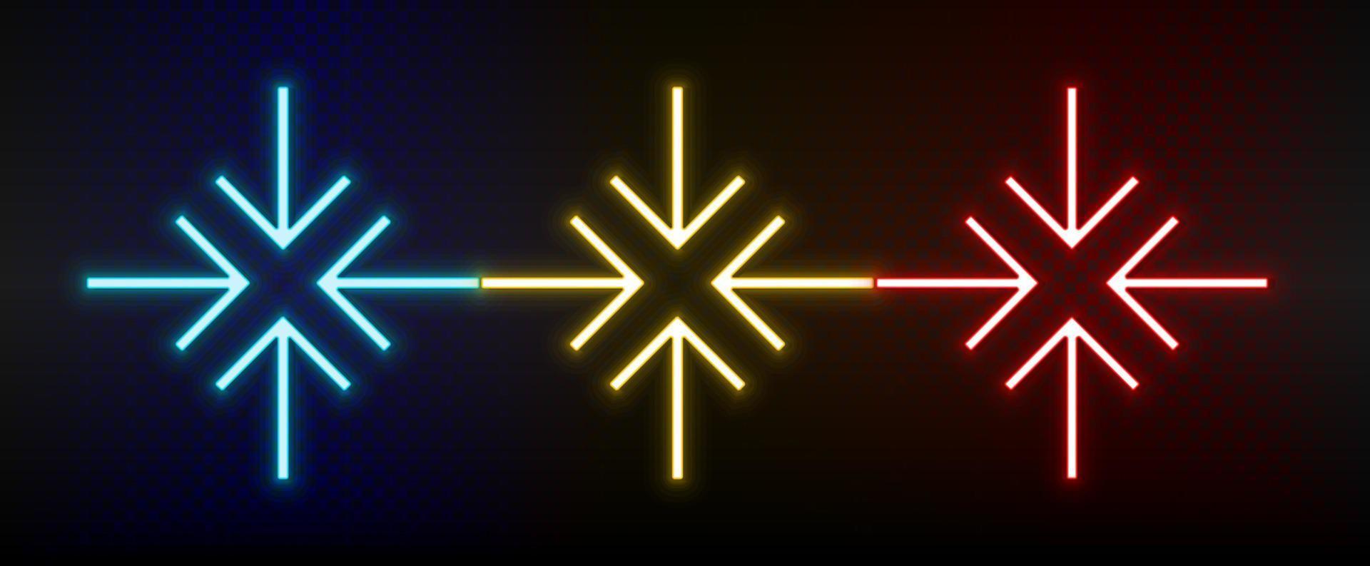 icônes au néon. flèche de l'interface utilisateur. ensemble d'icônes vectorielles néon rouge, bleu, jaune sur fond sombre vecteur