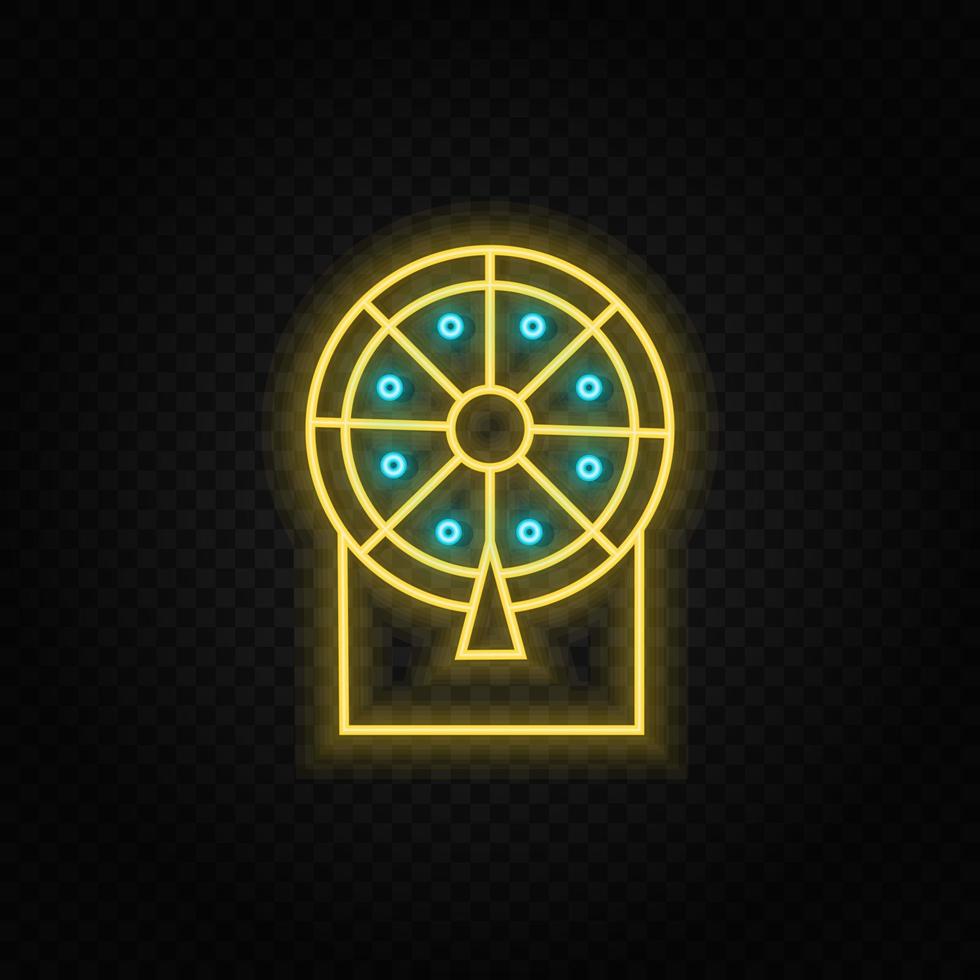 casino, chance, loterie, icône rétro néon. icône de vecteur néon bleu et jaune. fond transparent de vecteur