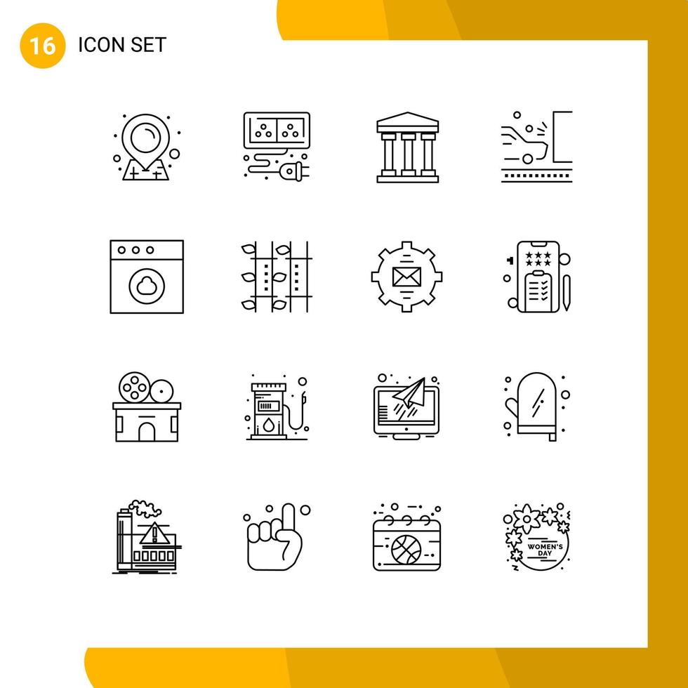 16 ensemble de contours d'interface utilisateur de signes et symboles modernes d'éléments de conception vectoriels modifiables de la route de la circulation bancaire de l'application mac vecteur