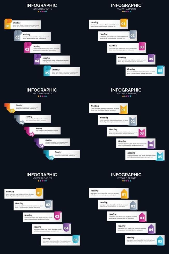 vecteur 6 infographie pack présentation modèle de diapositive 5 étapes cycle diagrammes et chronologies