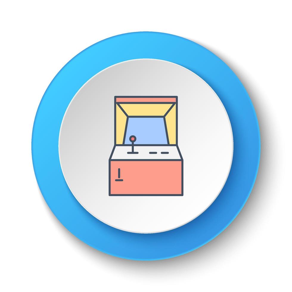 bouton rond pour l'icône web. console de jeu rétro, arcade. bannière de bouton rond, interface de badge pour l'illustration de l'application sur fond blanc vecteur