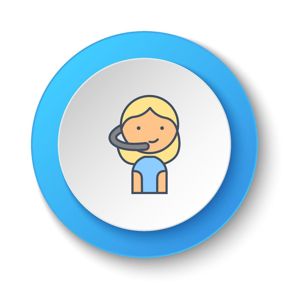 bouton rond pour l'icône web. joueur, fille, avatar, rétro. bannière de bouton rond, interface de badge pour l'illustration de l'application sur fond blanc vecteur