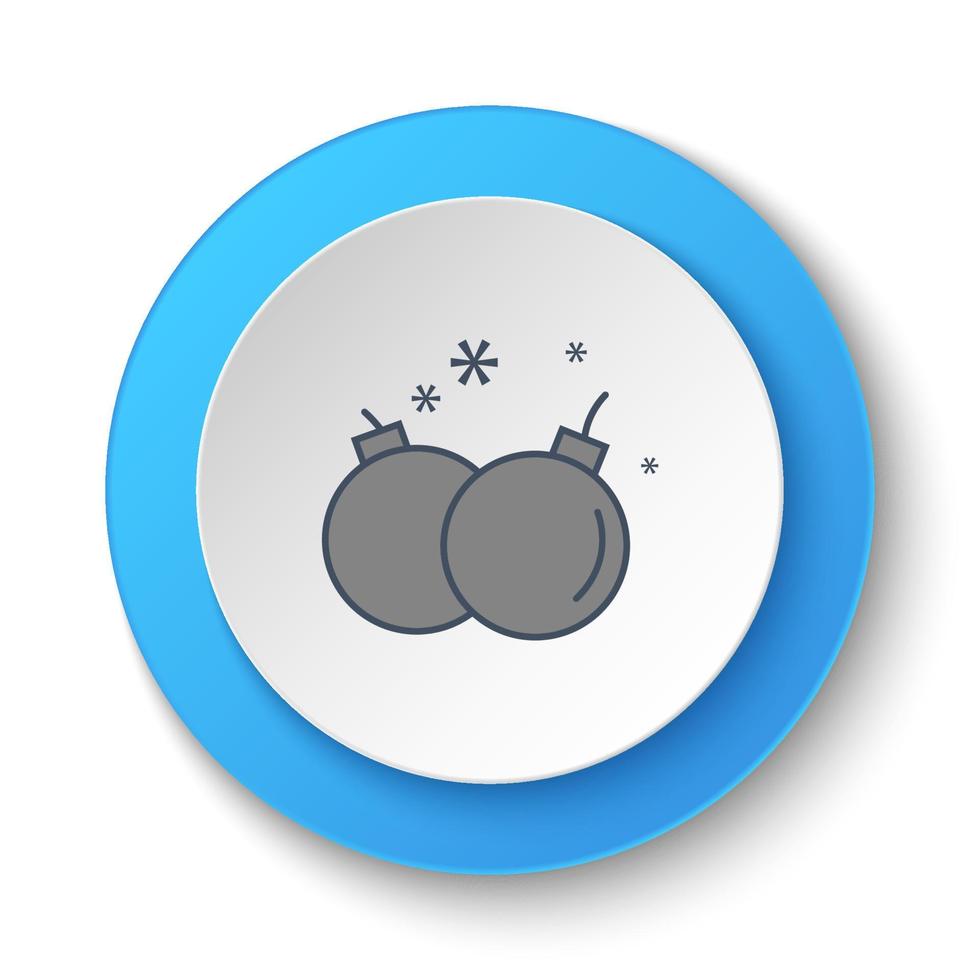 bouton rond pour l'icône web. bombe, armes, détonation, rétro, arcade. bannière de bouton rond, interface de badge pour l'illustration de l'application sur fond blanc vecteur
