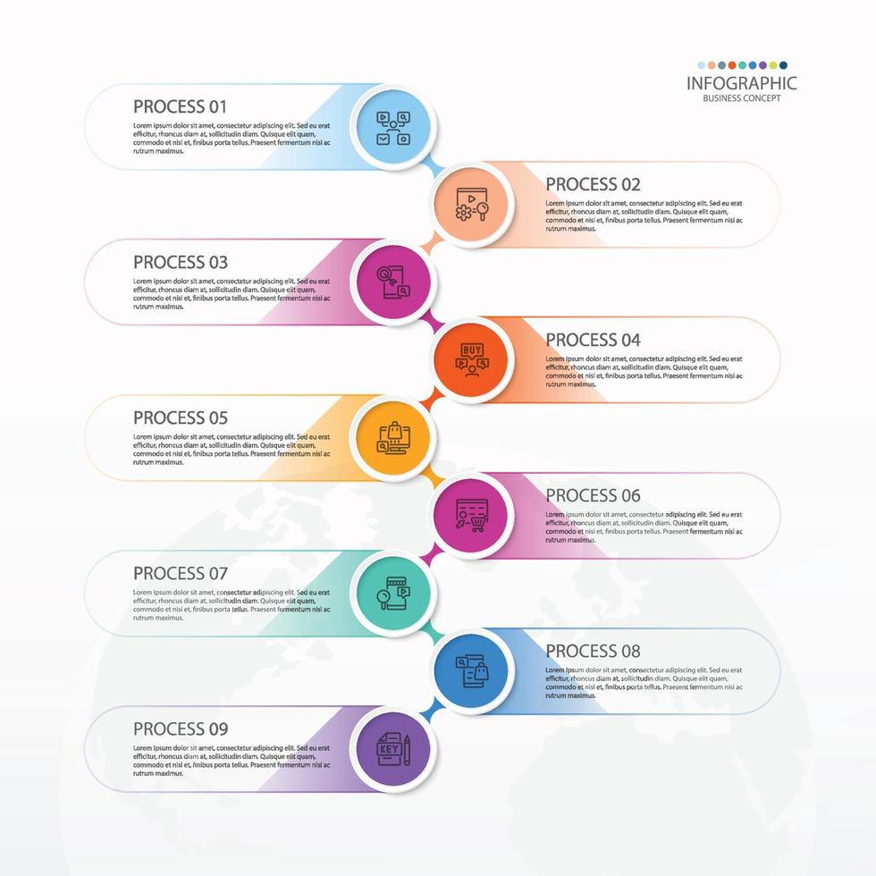 infographie avec 9 étapes, processus ou options. vecteur