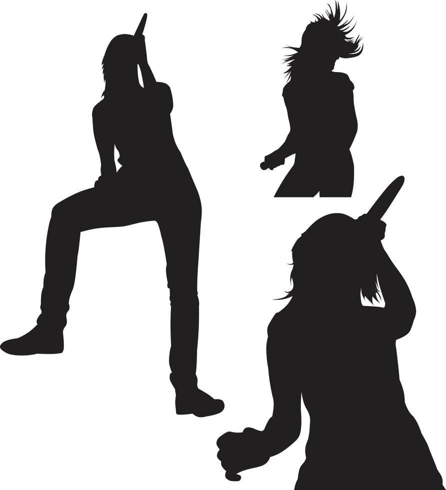 illustration vectorielle silhouette bassiste femmes chanteuse lady rocker ensemble isolé sur fond blanc vecteur