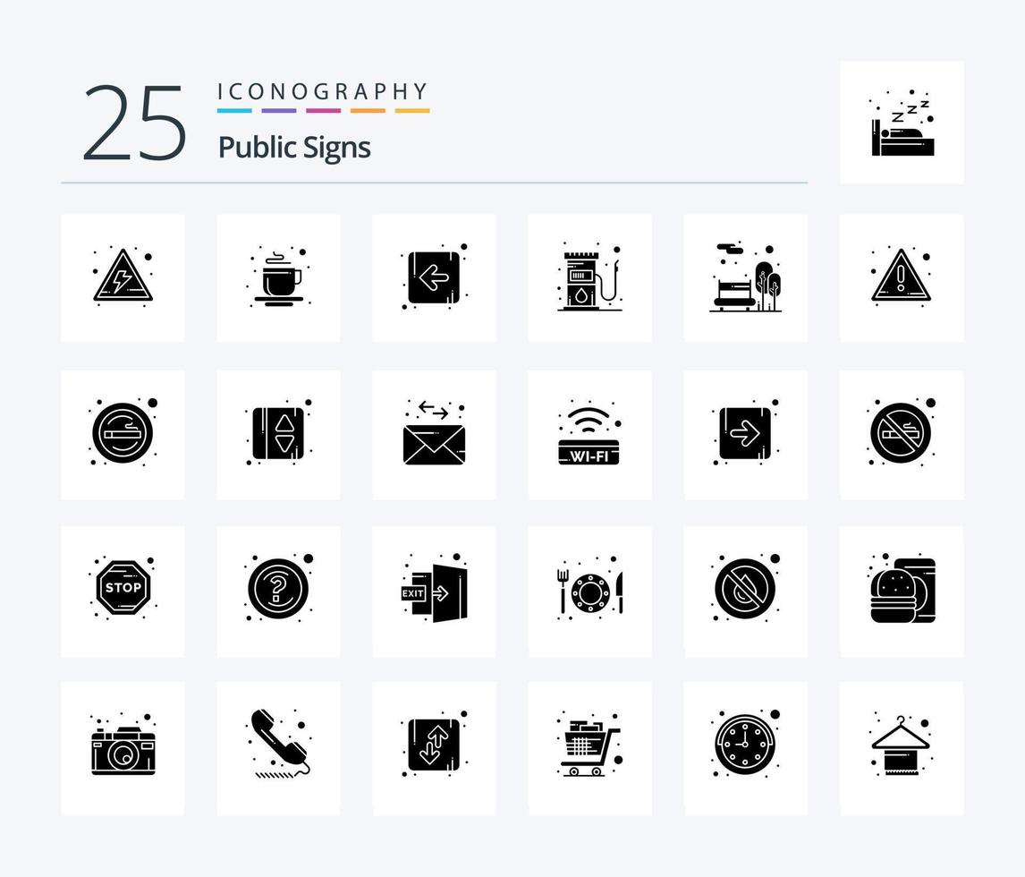 signes publics Pack de 25 icônes de glyphes solides, y compris public. parc de ville. direction. banc. station vecteur