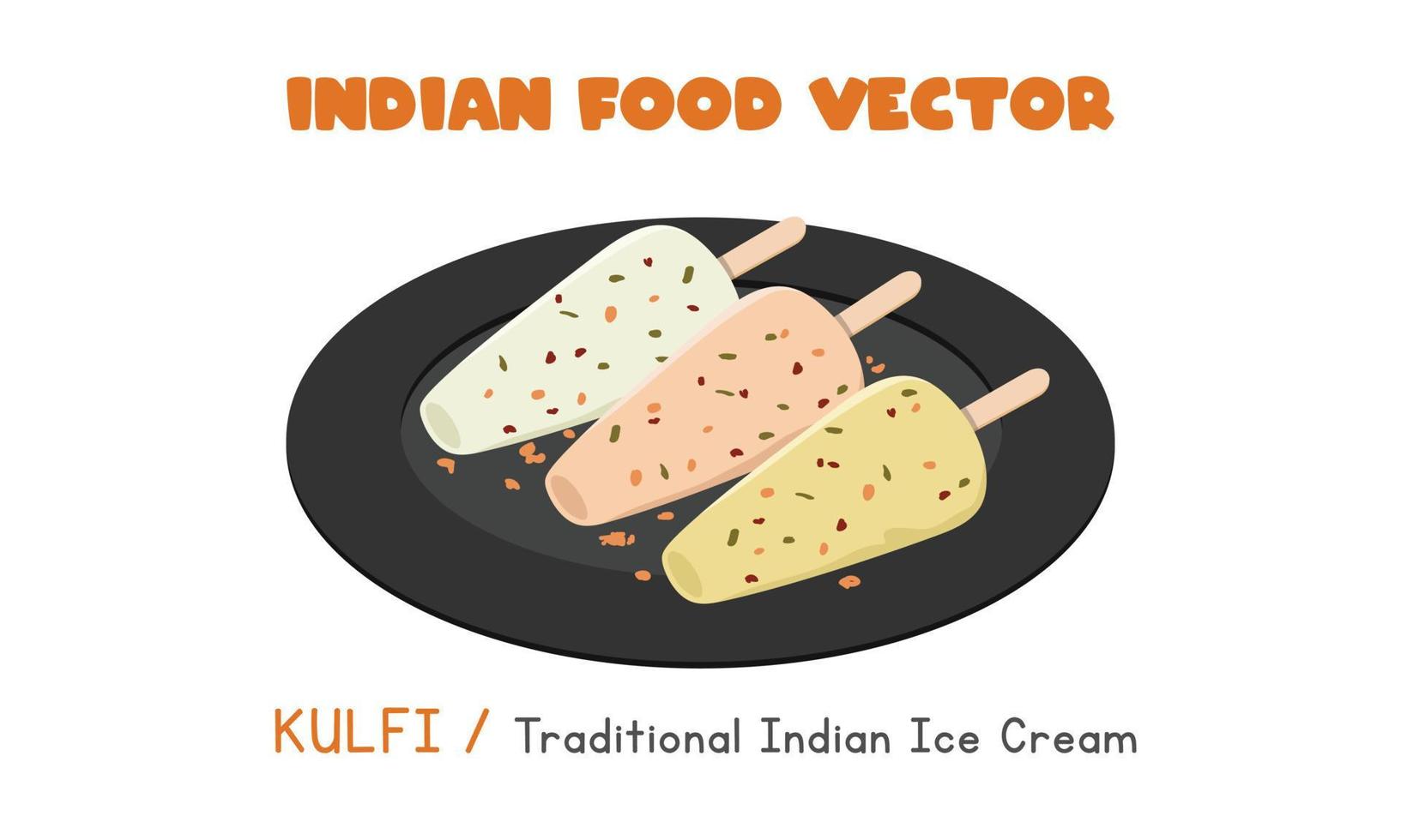 kulfi indien - crème glacée indienne traditionnelle, dessert laitier glacé illustration vectorielle plate clipart style dessin animé, isolé sur fond blanc. nourriture asiatique. cuisine indienne. cuisine indienne vecteur