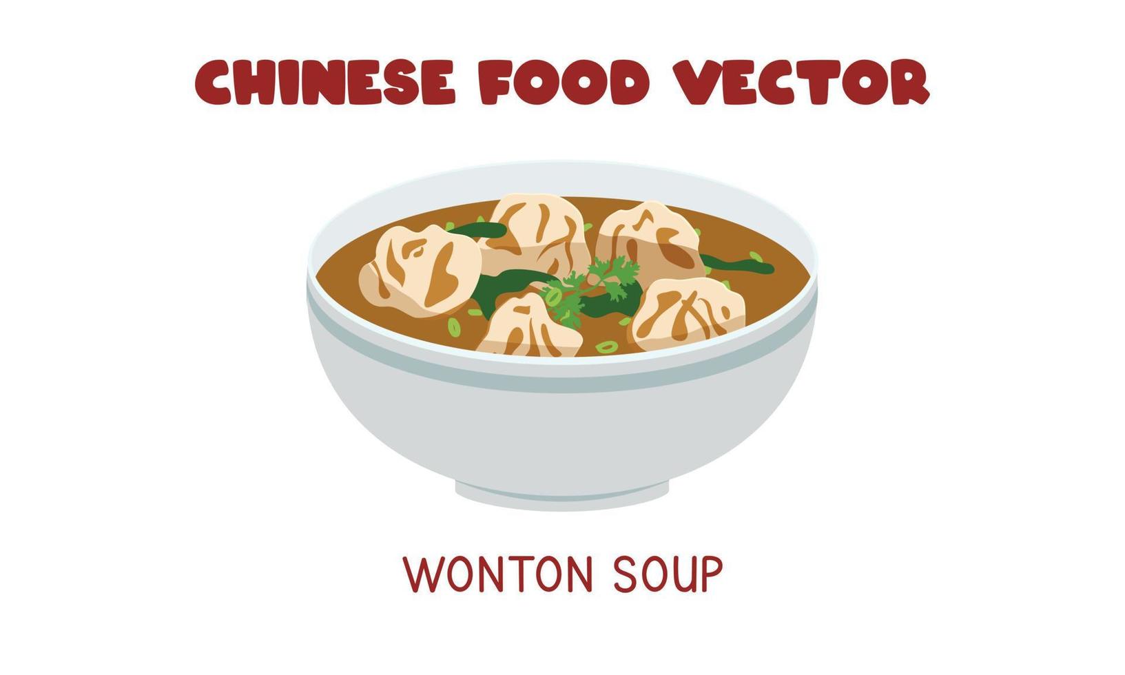illustration de conception vectorielle plate de soupe wonton chinoise, style de dessin animé clipart. nourriture asiatique. cuisine chinoise. nourriture chinoise vecteur