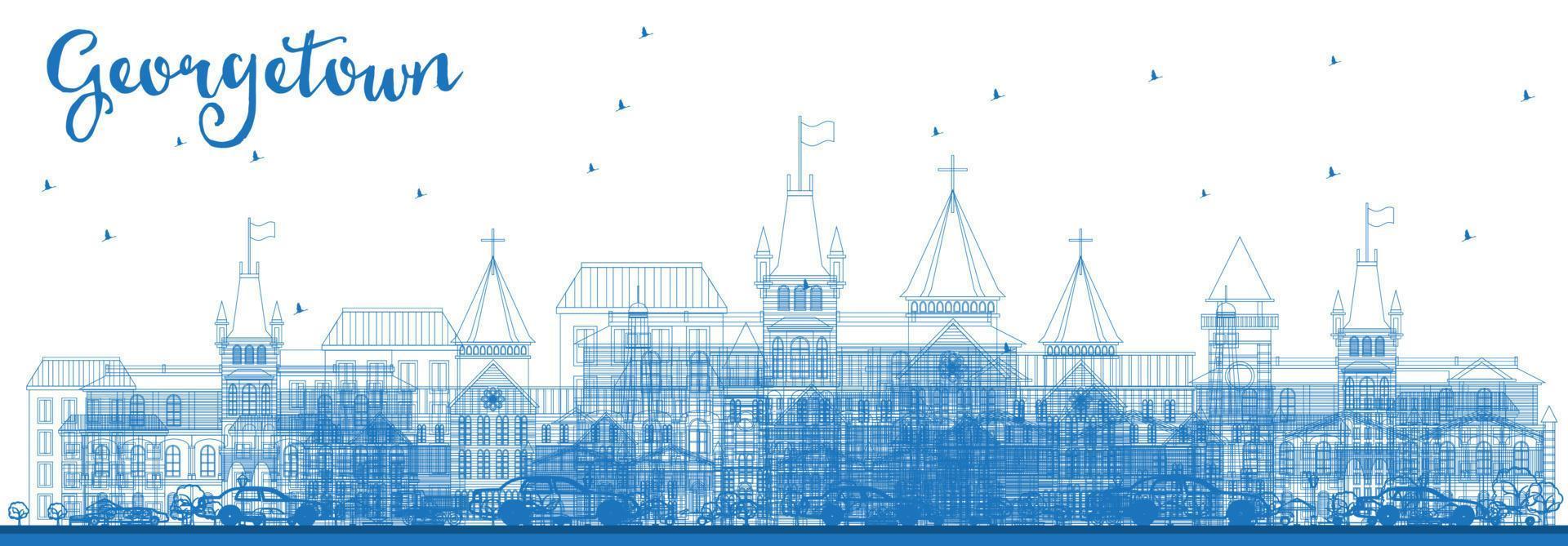 contour de l'horizon de georgetown avec des bâtiments bleus. vecteur
