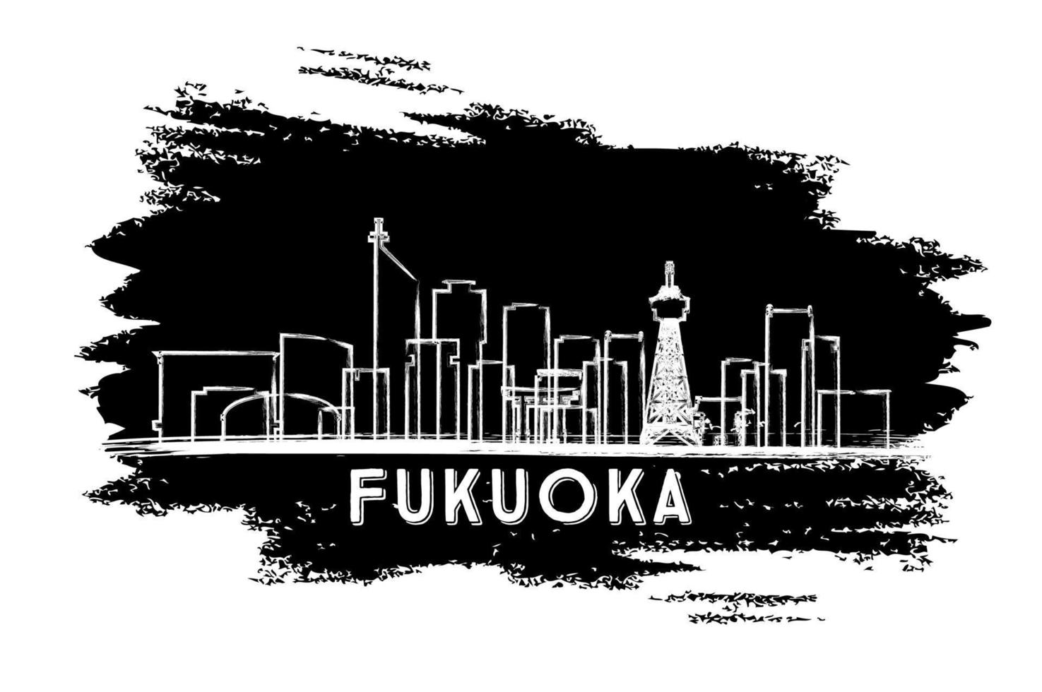 silhouette d'horizon de fukuoka au japon. croquis dessiné à la main. vecteur