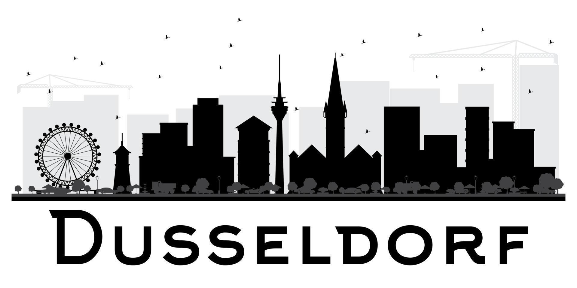 silhouette noire et blanche sur les toits de la ville de dusseldorf. vecteur