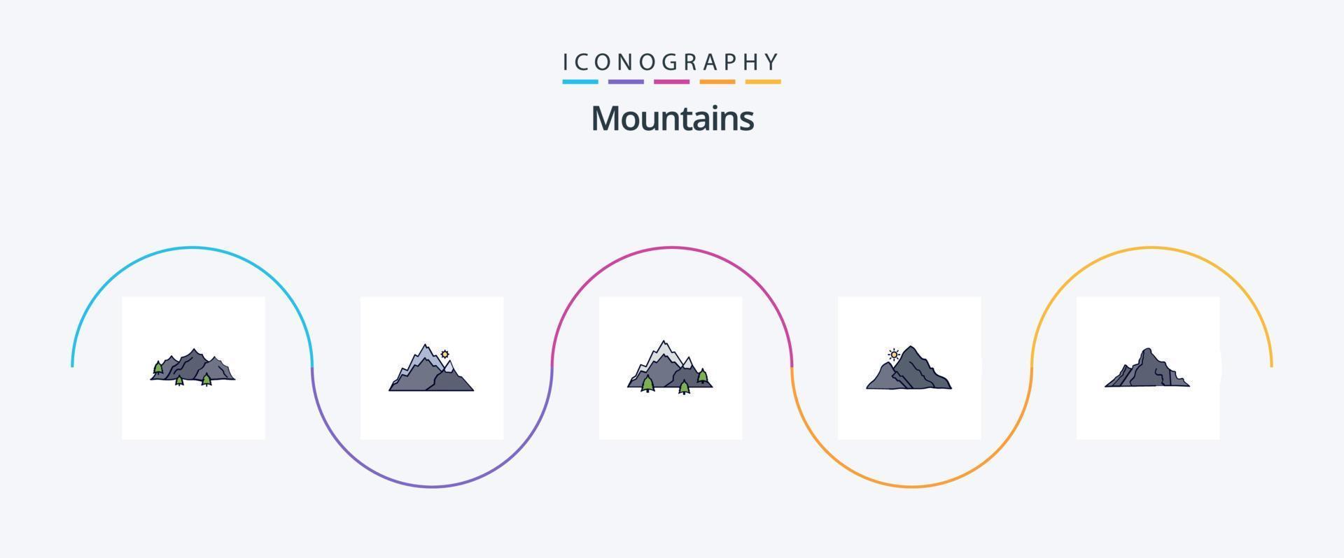 ligne de montagnes remplie de pack d'icônes plat 5 comprenant. la nature. scène. la nature vecteur