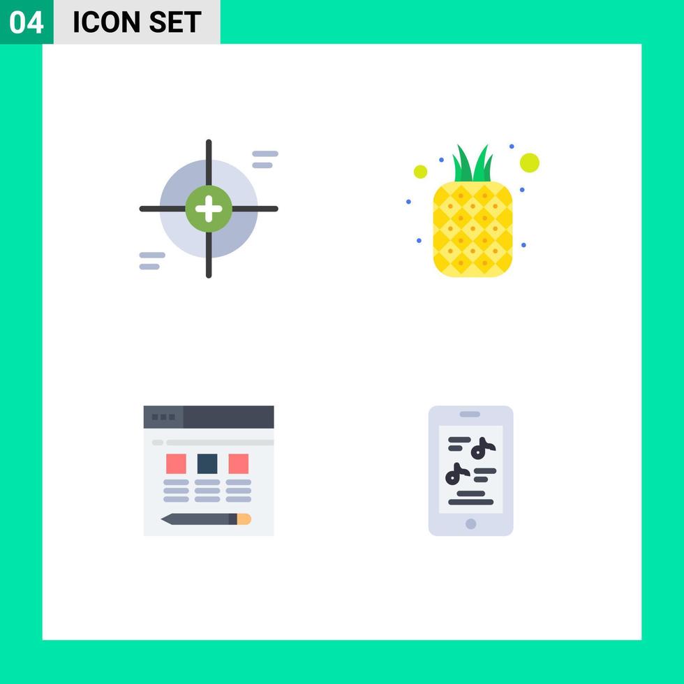 ensemble moderne de 4 icônes et symboles plats tels que des éléments de conception vectoriels modifiables de serveur de fruits de portée d'ananas en croix vecteur