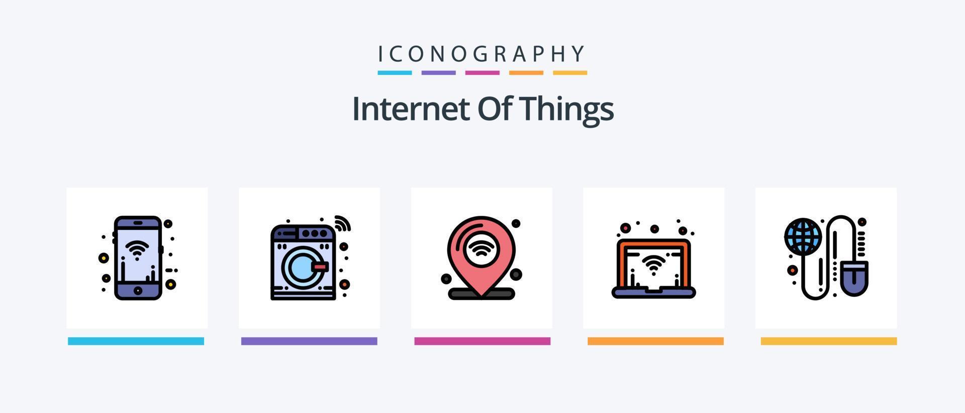 ligne Internet des objets remplie de 5 packs d'icônes, y compris la voiture. Souris. Wifi. la grille. global. conception d'icônes créatives vecteur