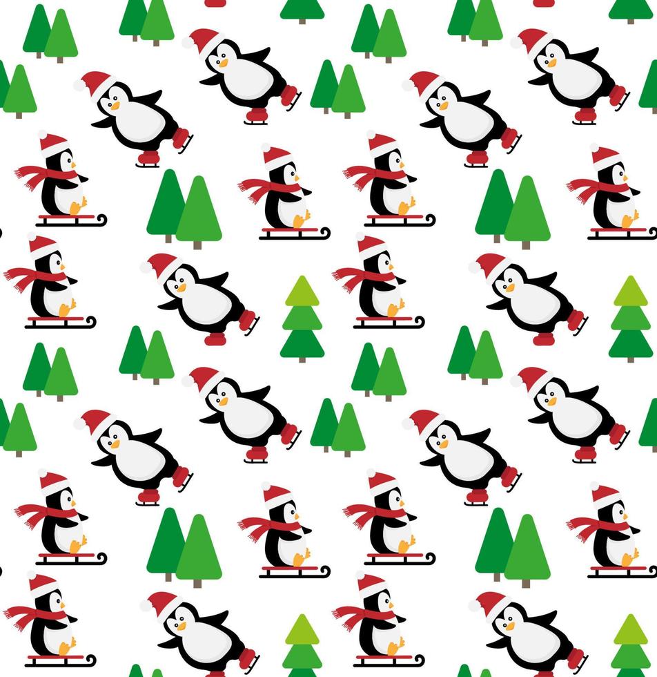 modèle sans couture joyeux noël avec des pingouins, en vecteur. vecteur