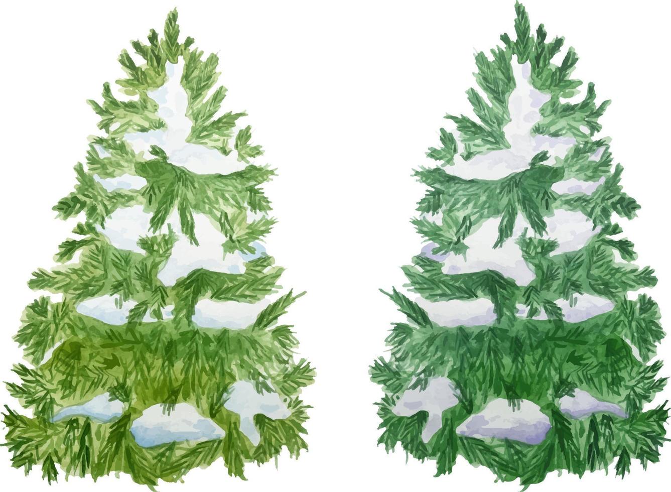 ensemble aquarelle de conifères verts isolés sur blanc vecteur