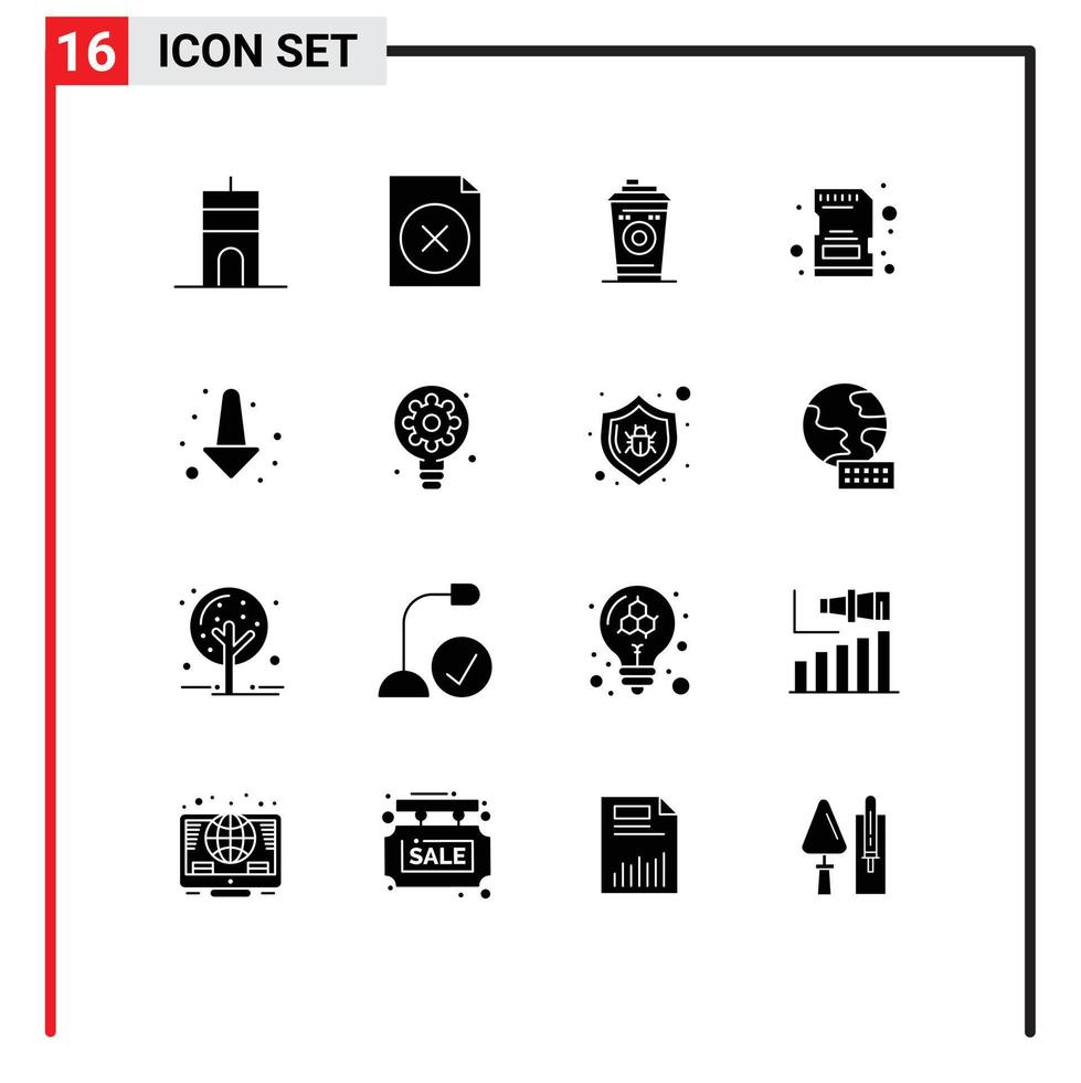 pack de 16 signes et symboles de glyphes solides modernes pour les supports d'impression Web tels que les éléments de conception vectoriels modifiables de mémoire de carte de tasse de flèche complète vecteur