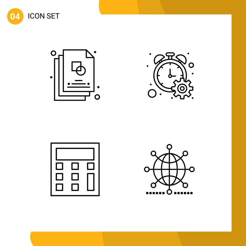 pack d'interface utilisateur de 4 couleurs plates de base remplies de calculatrice de croquis progression de la conception globe éléments de conception vectoriels modifiables vecteur