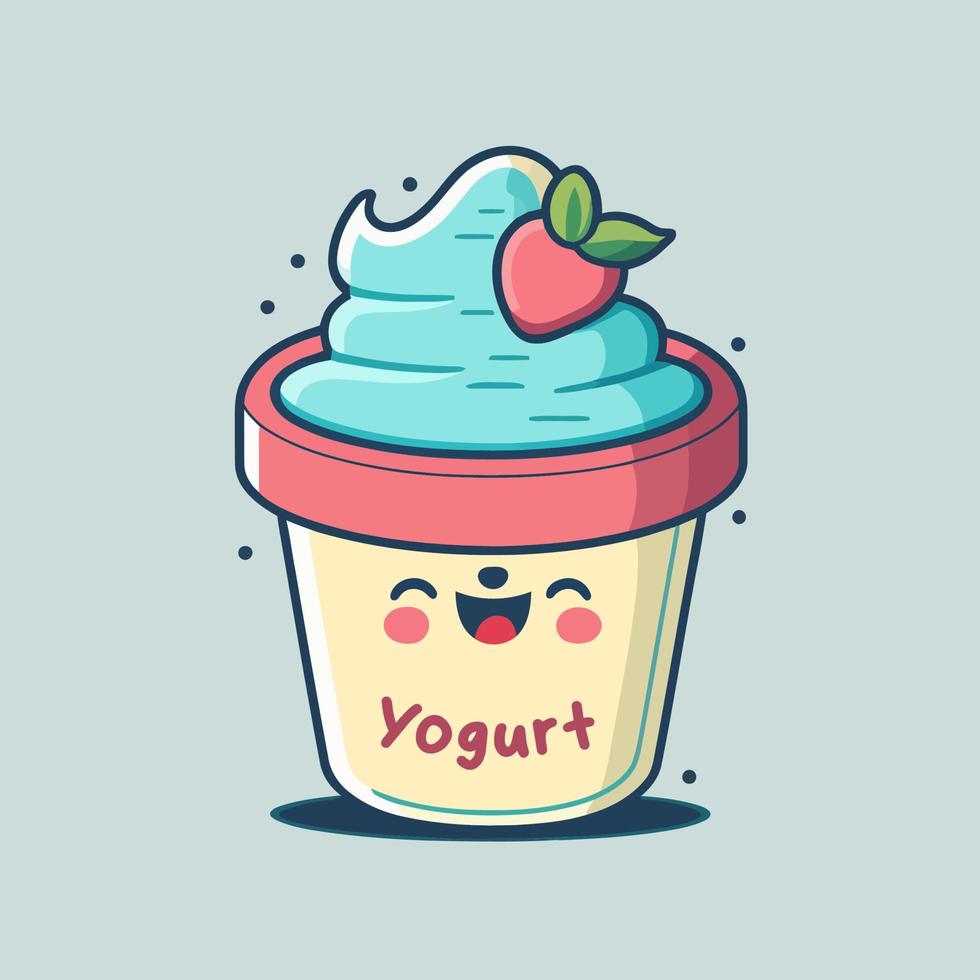 yaourt aux fruits sur tasse logo mascotte mignonne crème glacée gelato dessin animé art design vecteur