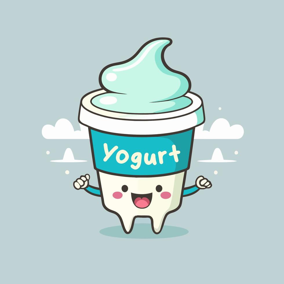 yaourt aux fruits sur tasse logo mascotte mignonne crème glacée gelato dessin animé art design vecteur