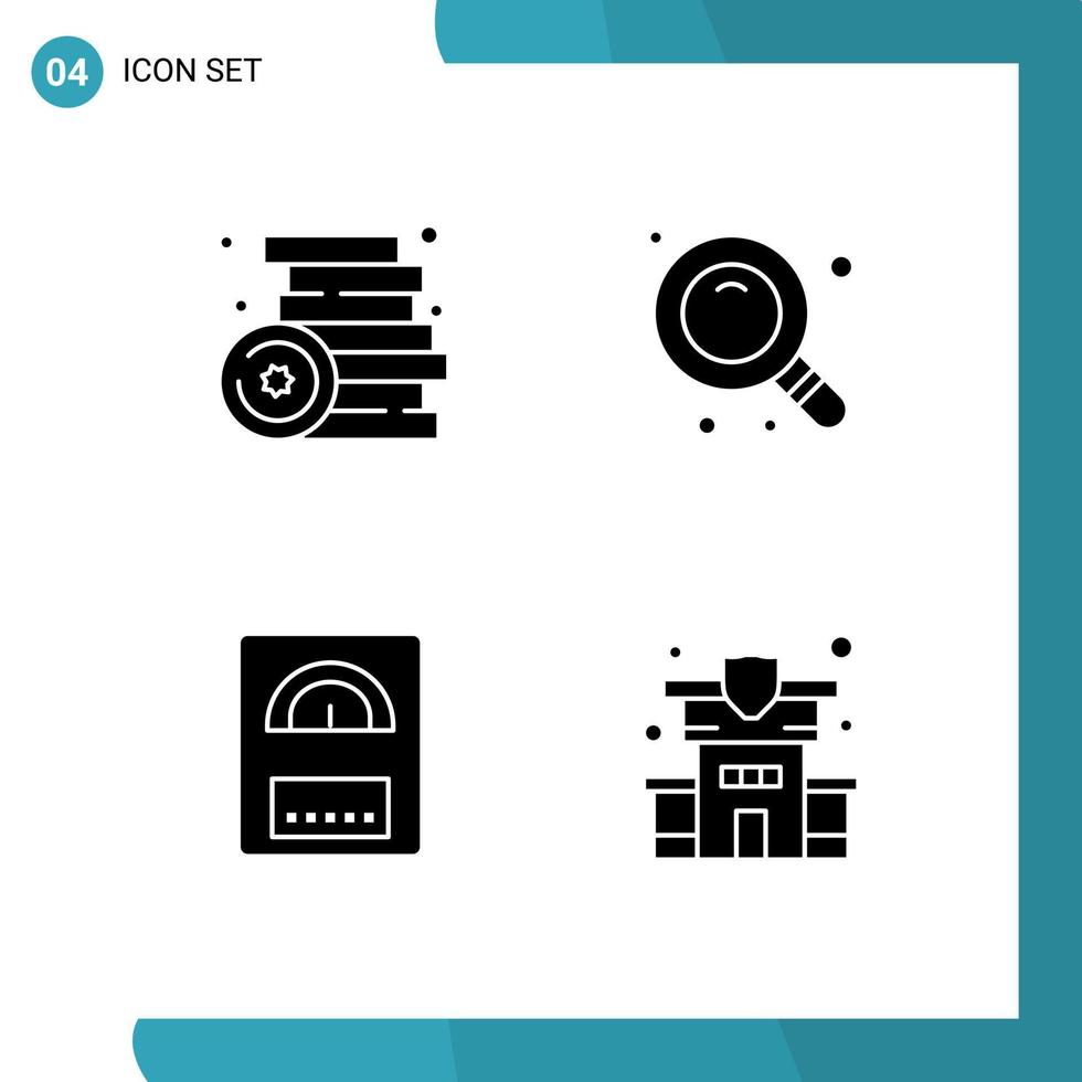 pack de 4 glyphes solides créatifs d'éléments de conception vectoriels modifiables à la maison de recherche de chauffage en brique vecteur