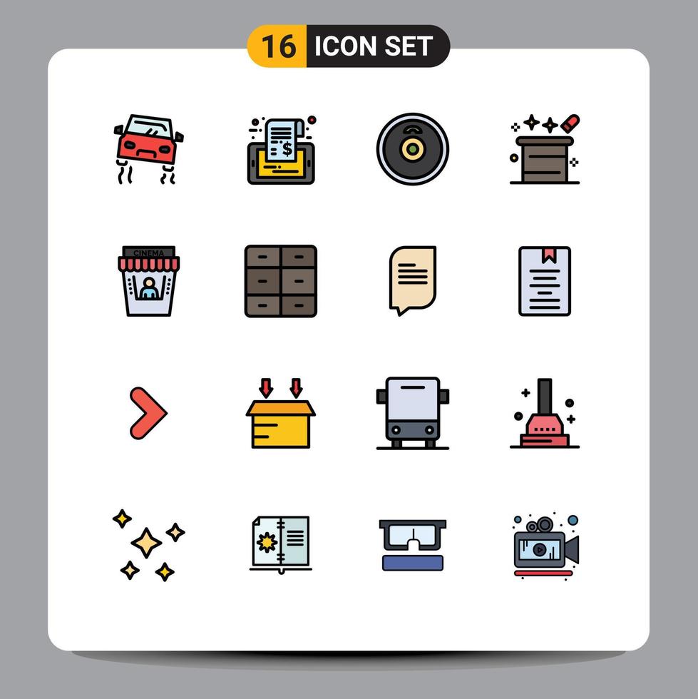 symboles d'icônes universelles groupe de 16 lignes modernes remplies de couleurs plates d'étiquette de magicien de cinéma magie magique éléments de conception vectoriels créatifs modifiables vecteur