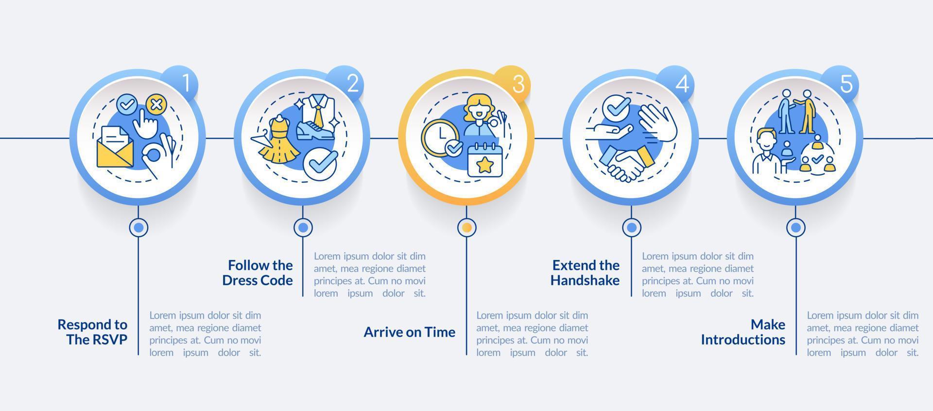 modèle infographique de cercle de règles d'étiquette d'événement commercial commun vecteur