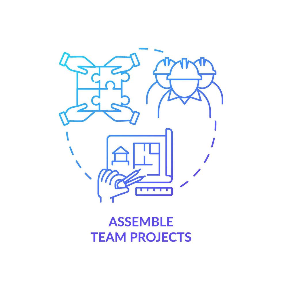 assembler des projets d'équipe icône de concept de dégradé bleu vecteur