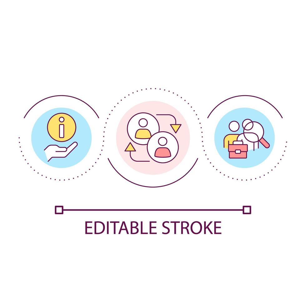icône de concept de boucle d'information d'échange. possibilités de réseautage. mentorat. illustration de ligne mince d'idée abstraite de soutien mutuel. dessin de contour isolé. trait modifiable vecteur
