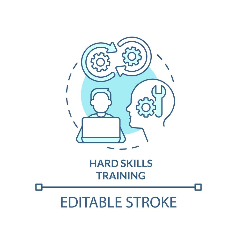 icône de concept turquoise de formation en compétences difficiles. type de développement d'entreprise pour l'illustration de la ligne mince de l'idée abstraite de la main-d'œuvre. dessin de contour isolé. trait modifiable vecteur