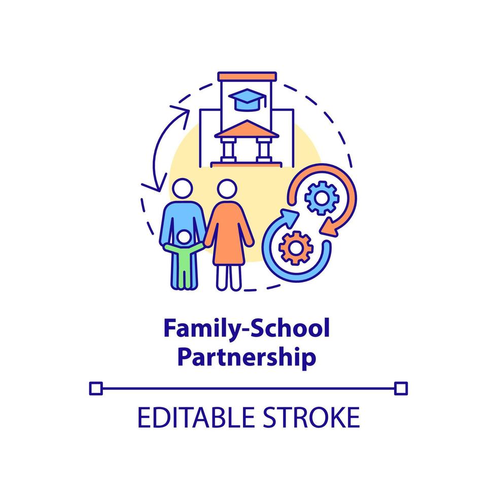 icône de concept de partenariat famille-école vecteur