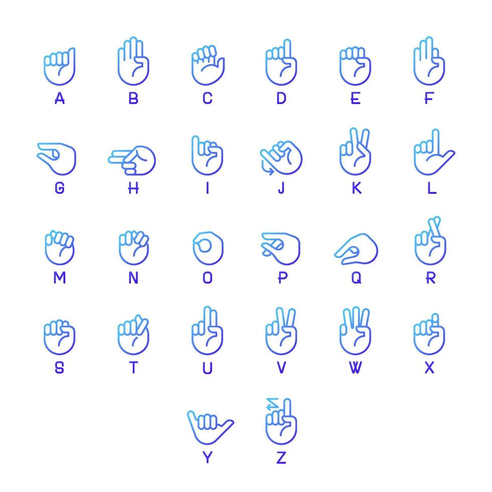 lettres en langage des signes américain pixel parfait gradient linéaire vector icons set