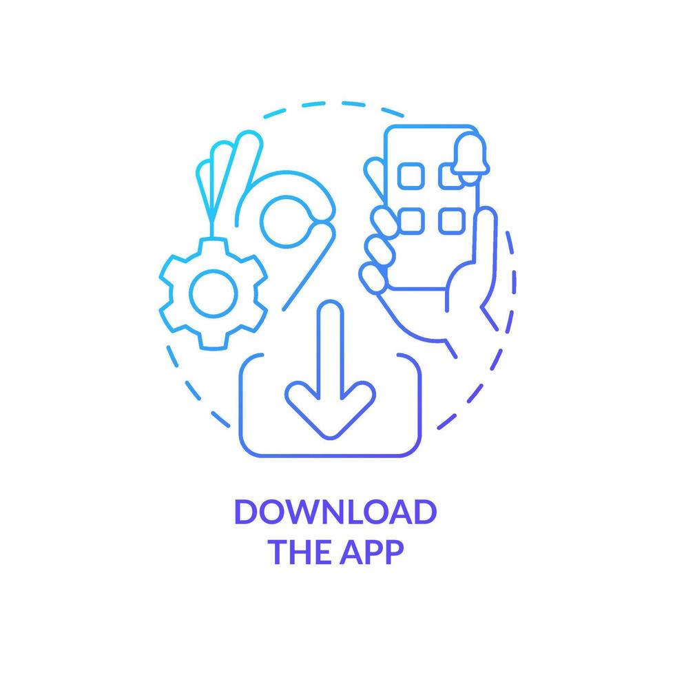 application téléchargeant l'icône de concept de dégradé bleu. paiement en ligne. embarquement bancaire. installer l'illustration de la ligne mince de l'idée abstraite du portefeuille mobile. dessin de contour isolé. une myriade de polices pro-bold utilisées vecteur