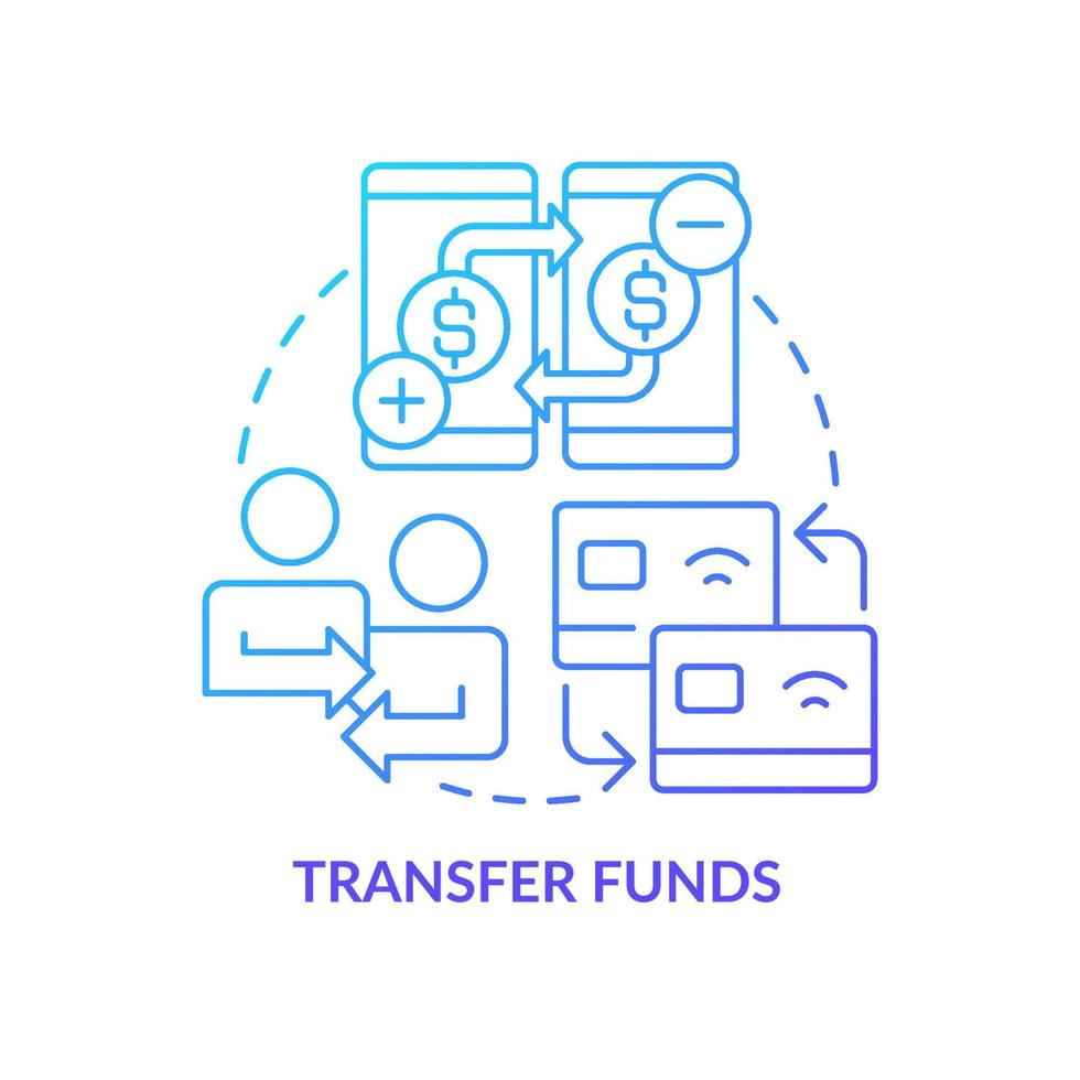 icône de concept de dégradé bleu de transfert d'argent. portefeuille numérique. paiements en ligne. illustration de ligne mince d'idée abstraite d'avantage de banque mobile. dessin de contour isolé. une myriade de polices pro-bold utilisées vecteur