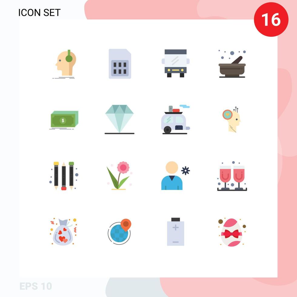 16 icônes créatives signes et symboles modernes de pilon cuisine sim cuisine transport pack modifiable d'éléments de conception de vecteur créatif