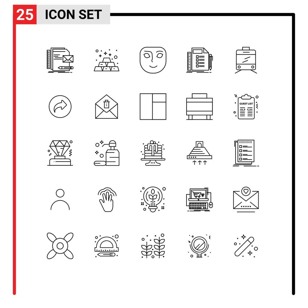 ensemble de pictogrammes de 25 lignes simples de liste d'investissement de plan de tâche sourire éléments de conception vectoriels modifiables vecteur