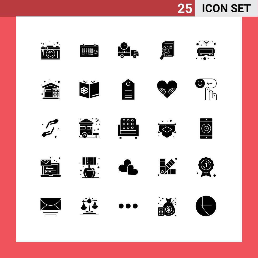 25 glyphes solides vectoriels thématiques et symboles modifiables des éléments de conception vectoriels modifiables de la recherche de l'année d'analyse analytique vecteur