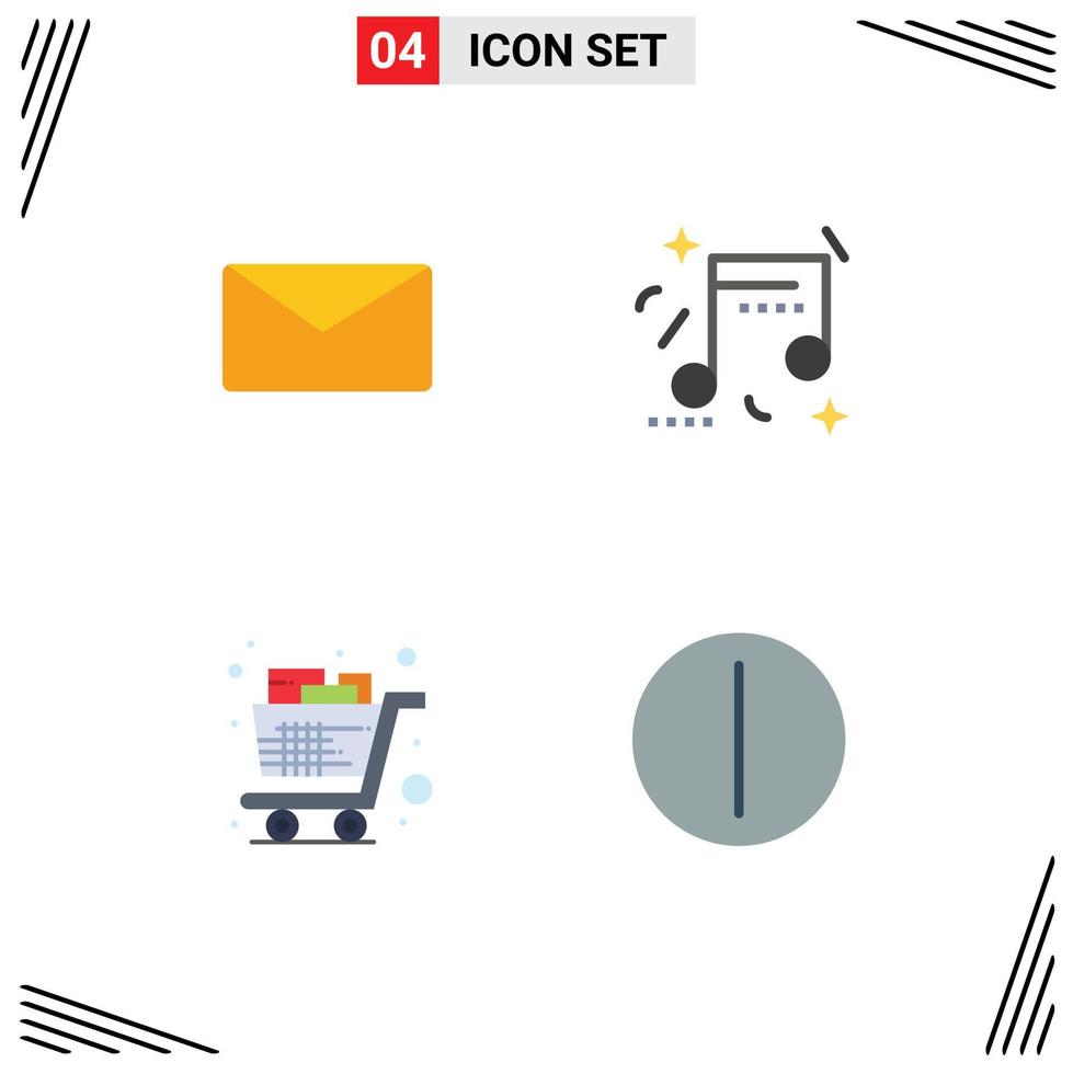 4 icônes créatives signes et symboles modernes de courrier interface complète musique shopping éléments de conception vectoriels modifiables vecteur