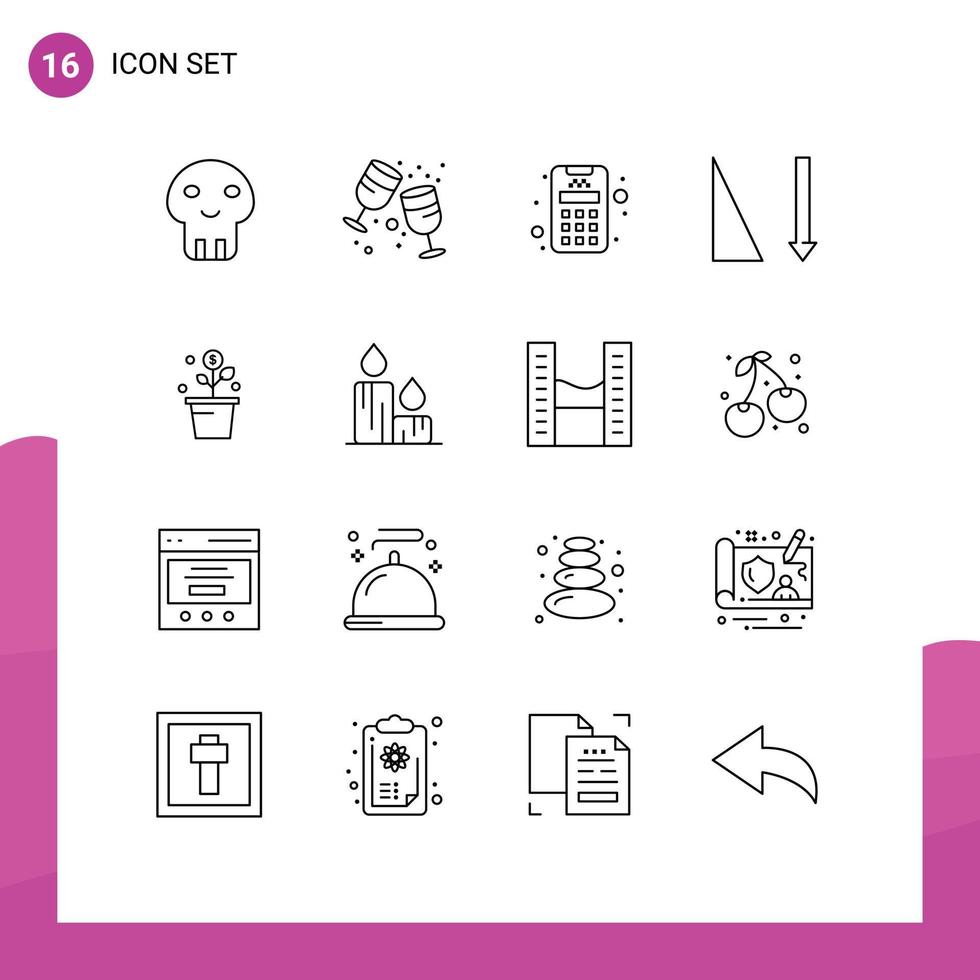 groupe de 16 contours des signes et des symboles pour la croissance de la carte d'argent du pot éléments de conception vectoriels modifiables vecteur