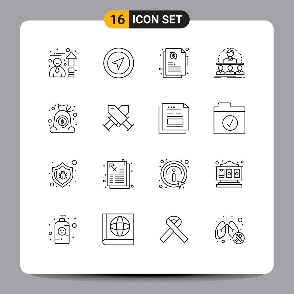 ensemble de 16 icônes d'interface utilisateur modernes symboles signes pour argent sac investissement mentor cours éléments de conception vectoriels modifiables vecteur