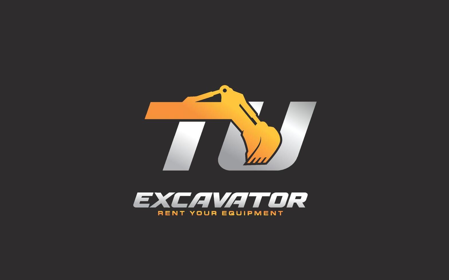 tu logo excavatrice pour entreprise de construction. illustration vectorielle de modèle d'équipement lourd pour votre marque. vecteur