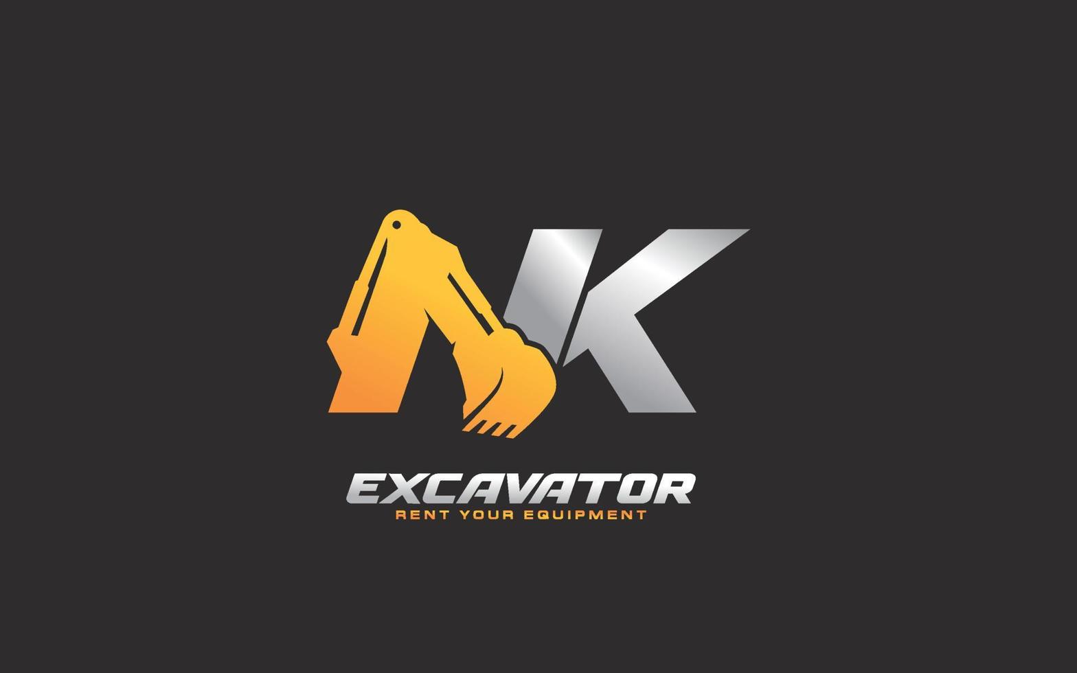 excavatrice logo nk pour entreprise de construction. illustration vectorielle de modèle d'équipement lourd pour votre marque. vecteur