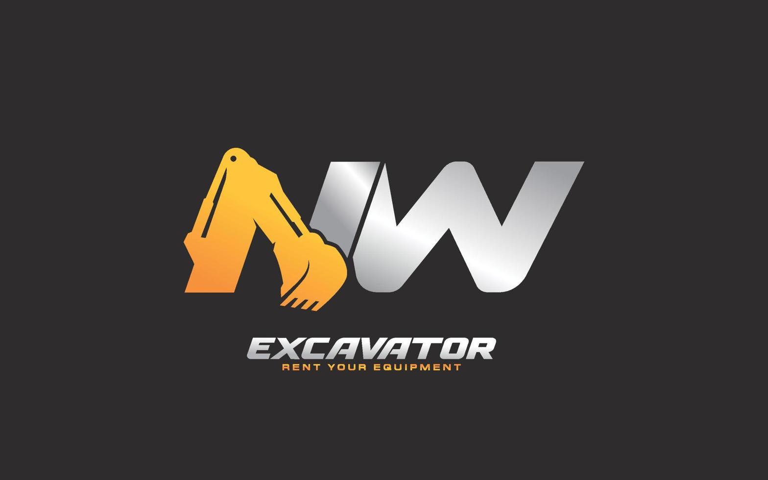 excavatrice logo nw pour entreprise de construction. illustration vectorielle de modèle d'équipement lourd pour votre marque. vecteur