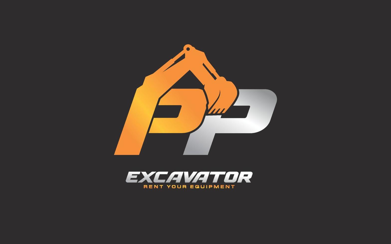 excavatrice logo pp pour entreprise de construction. illustration vectorielle de modèle d'équipement lourd pour votre marque. vecteur