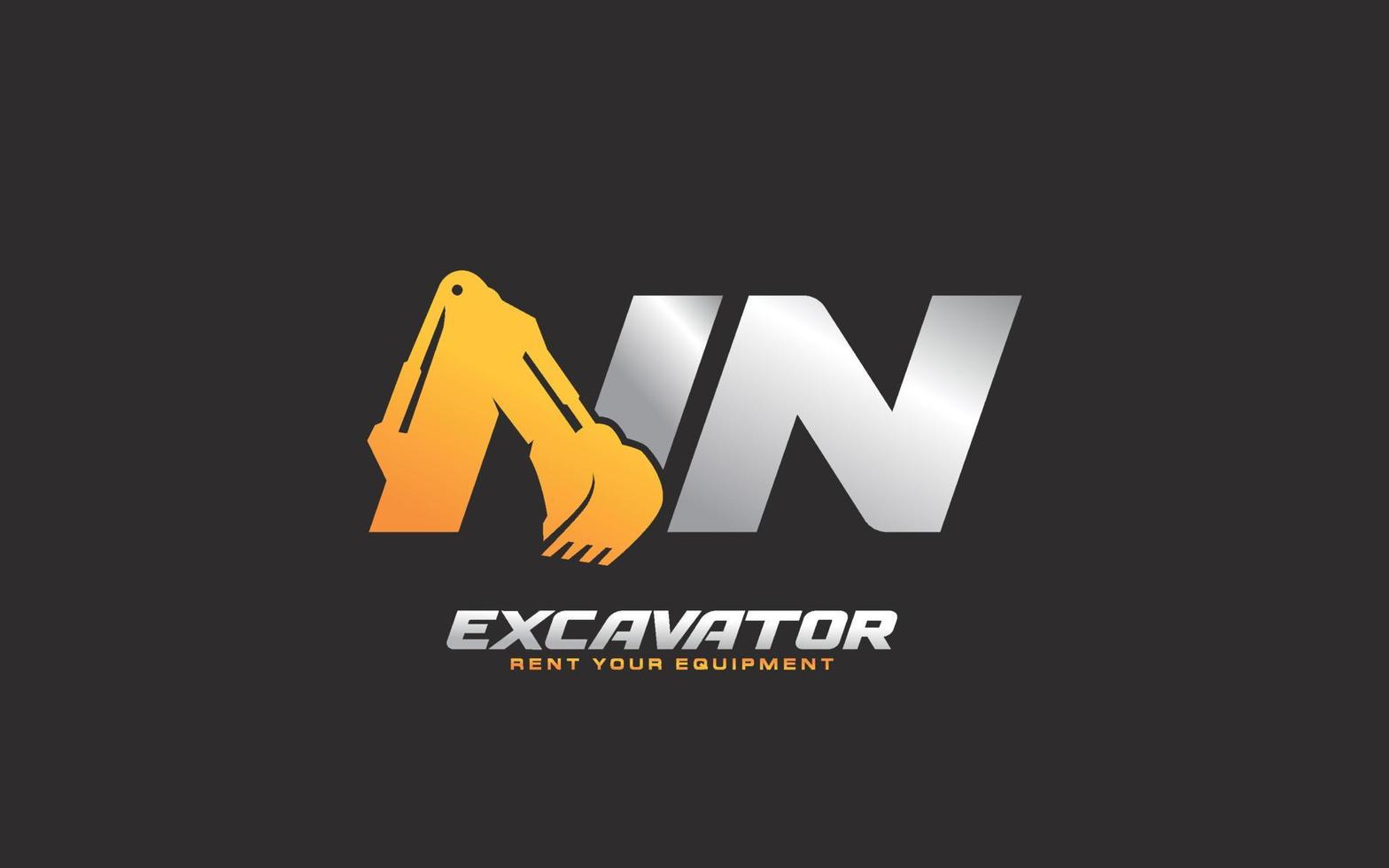 excavatrice logo nn pour entreprise de construction. illustration vectorielle de modèle d'équipement lourd pour votre marque. vecteur