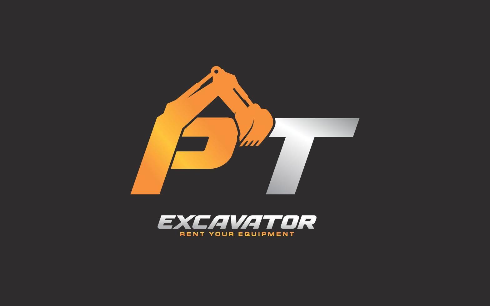 excavatrice logo pt pour entreprise de construction. illustration vectorielle de modèle d'équipement lourd pour votre marque. vecteur