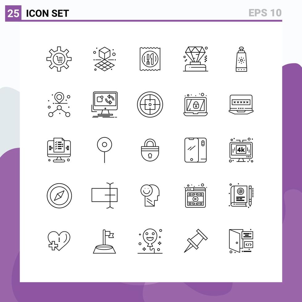 groupe de 25 lignes modernes définies pour les éléments de conception vectorielle modifiables de table de diamant de forme d'adhésion de crème solaire vecteur