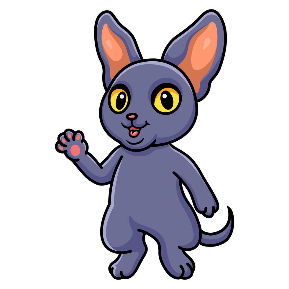 dessin animé mignon chat peterbald agitant la main vecteur